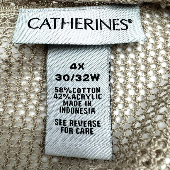 CATHERINES Womens 4X Beige Crochet Short Sleeve Long Cardigan Open Cover Up Boho - Picture 4 of 8